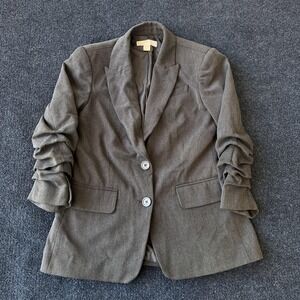 Michael Michael Kors Blazer Womens 4 Gray Ruched Sleeve Two Button Jacket Lined